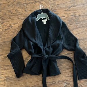 Women's Black Shawl Collar Belted Cardigan jacket